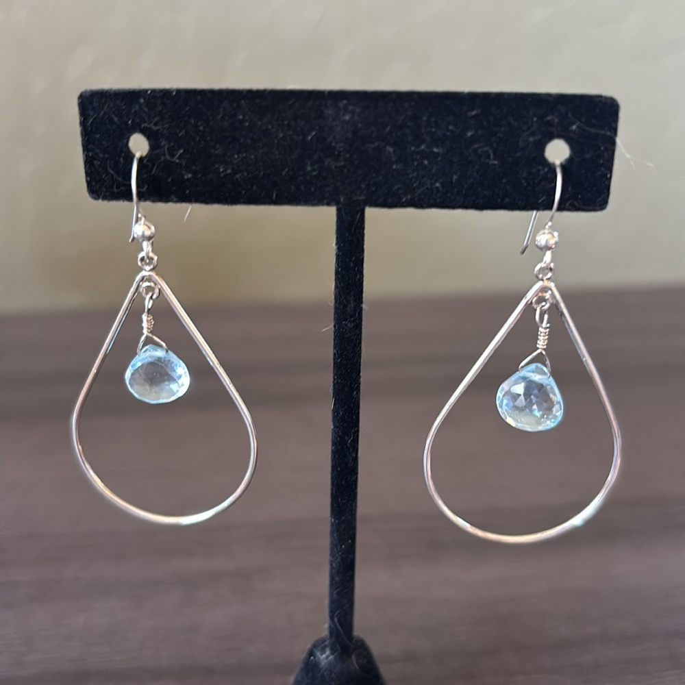 Faceted Blue Topaz Teardrops in‎ Sterling Teardrop Hoops Earrings